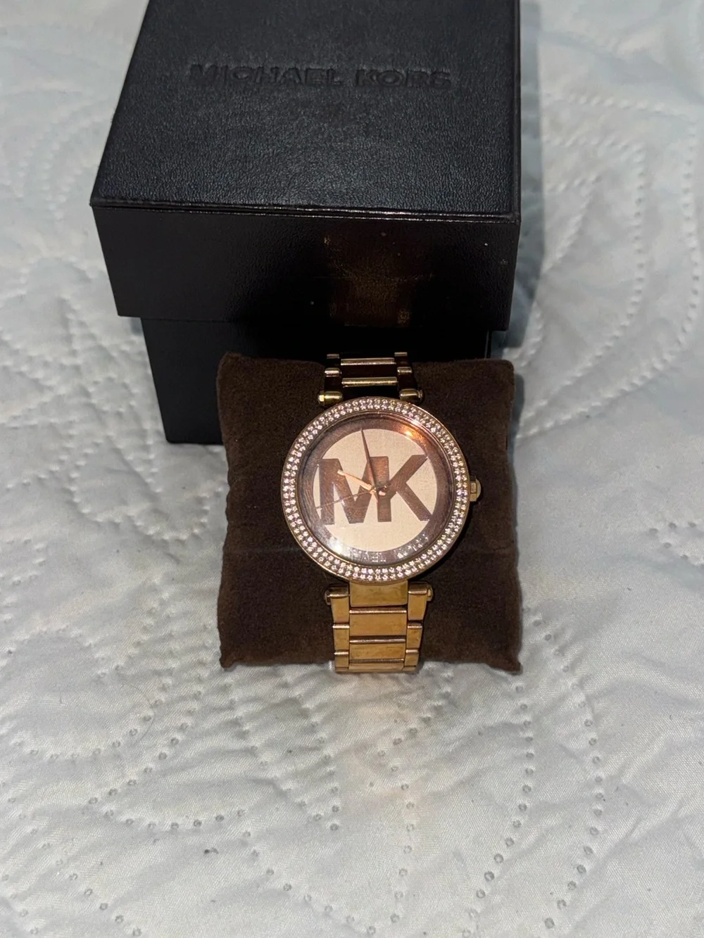 Michael Kors Rose Gold Logo Crystal Bezel Bracelet Watch